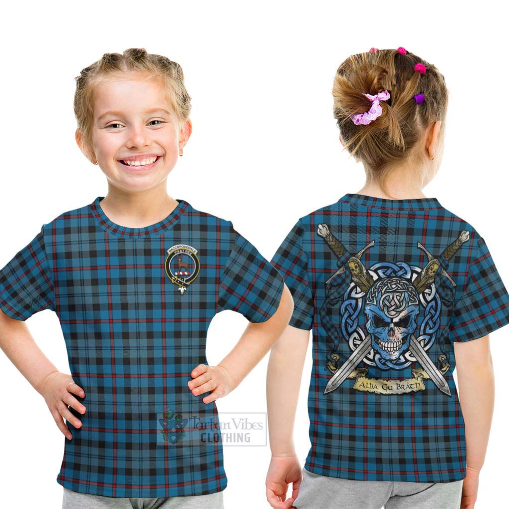 Tartan Vibes Clothing MacCorquodale (McCorquodale) Tartan Kid T-Shirt with Family Crest Celtic Skull Style