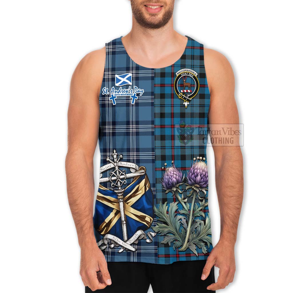 Tartan Vibes Clothing MacCorquodale (McCorquodale) Tartan Men's Tank Top Happy St. Andrew's Day Half Tartan Style