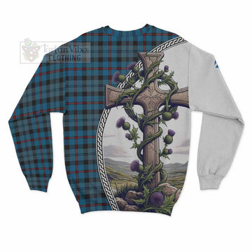 MacCorquodale (McCorquodale) Tartan Sweatshirt with Family Crest and St. Andrew's Cross Accented by Thistle Vines - Tartan Vibes Clothing