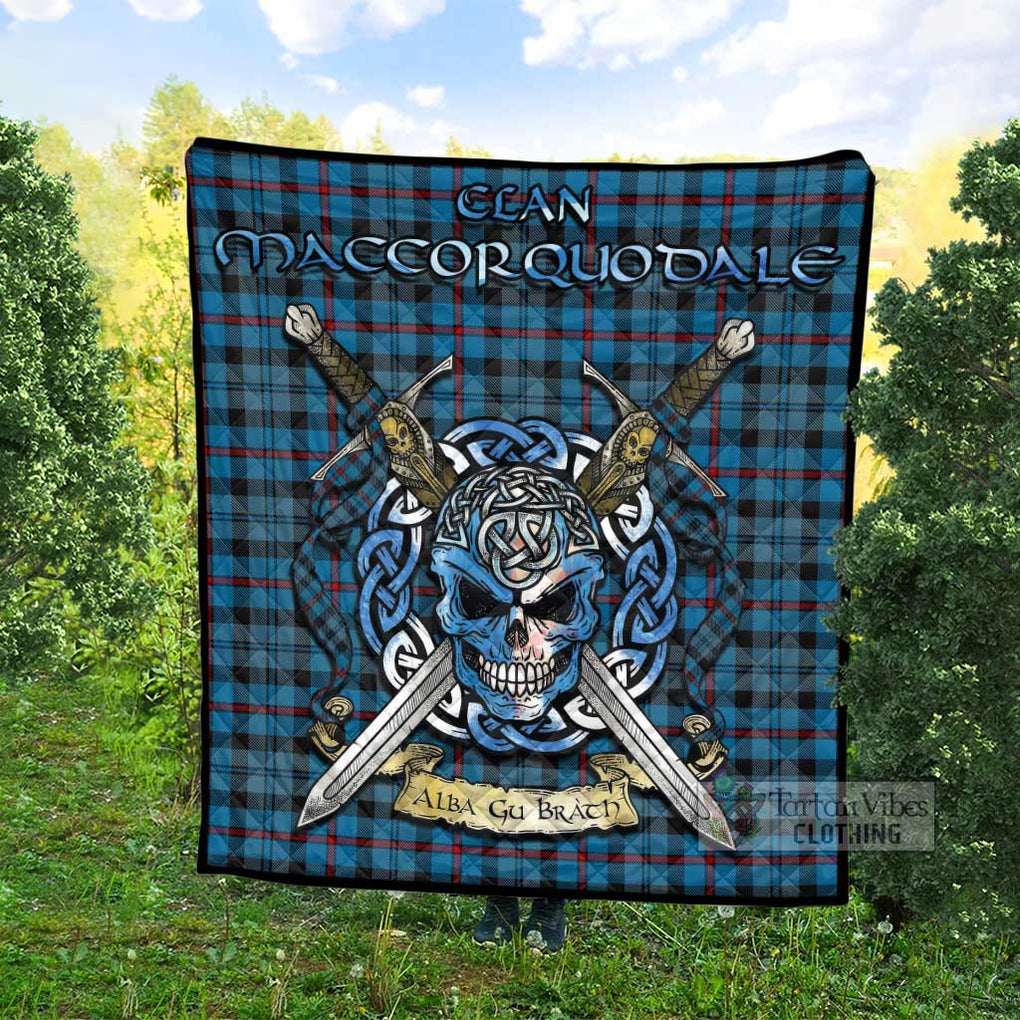 Tartan Vibes Clothing MacCorquodale (McCorquodale) Tartan Quilt with Celtic Skull Alba Gu Brath Style