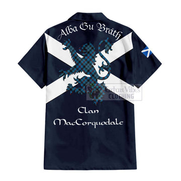 MacCorquodale (McCorquodale) Tartan Lion Rampant Short Sleeve Button Shirt  Proudly Display Your Heritage with Alba Gu Brath and Clan Name