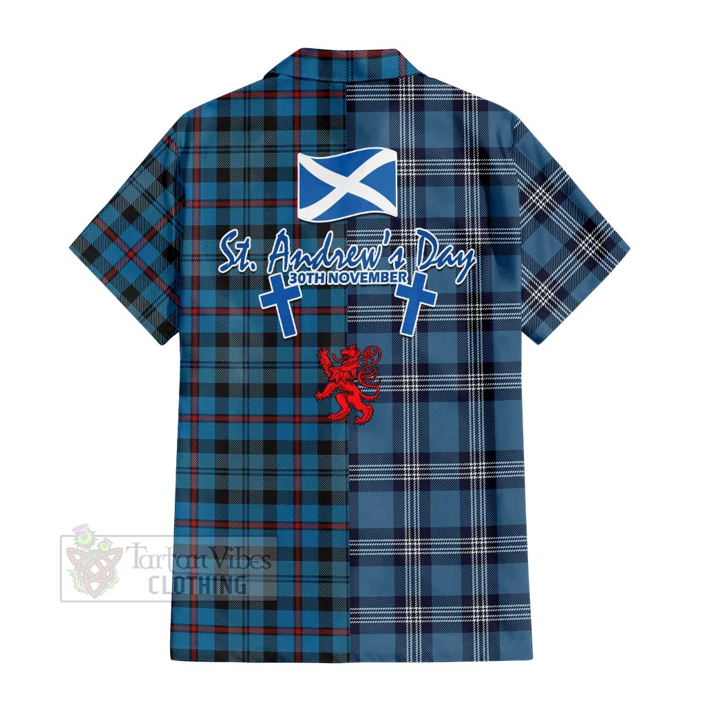 Tartan Vibes Clothing MacCorquodale (McCorquodale) Tartan Short Sleeve Button Shirt Happy St. Andrew's Day Half Tartan Style