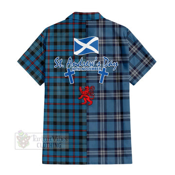 MacCorquodale (McCorquodale) Tartan Short Sleeve Button Shirt Happy St. Andrew's Day Half Tartan Style