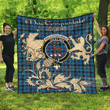 MacCorquodale (McCorquodale) Tartan Quilt with Family Crest and Scottish Symbol Style