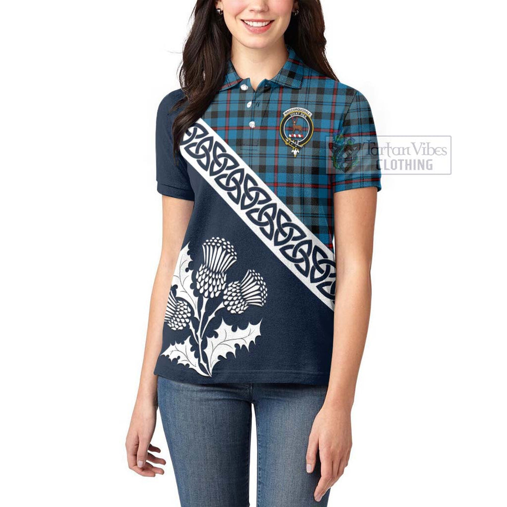 Tartan Vibes Clothing MacCorquodale (McCorquodale) Tartan Women's Polo Shirt Featuring Thistle and Scotland Map