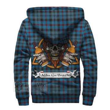 MacCorquodale (McCorquodale) Tartan Sherpa Hoodie with Family Crest and Bearded Skull Holding Bottles of Whiskey