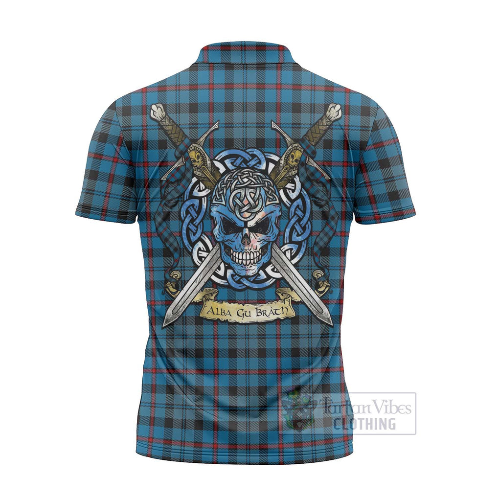 Tartan Vibes Clothing MacCorquodale (McCorquodale) Tartan Zipper Polo Shirt with Family Crest Celtic Skull Style