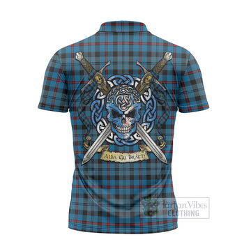 MacCorquodale (McCorquodale) Tartan Zipper Polo Shirt with Family Crest Celtic Skull Style