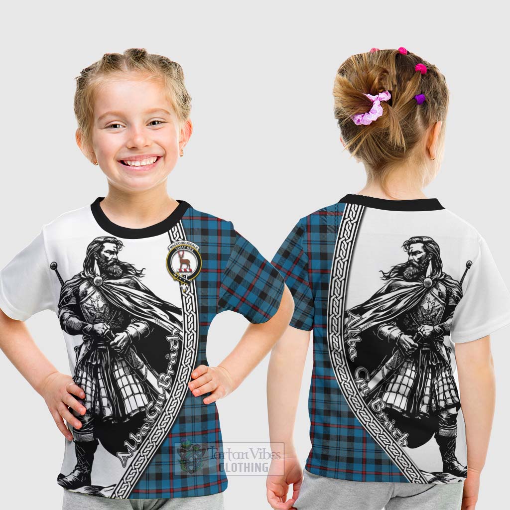 Tartan Vibes Clothing MacCorquodale (McCorquodale) Tartan Clan Crest Kid T-Shirt with Highlander Warrior Celtic Style