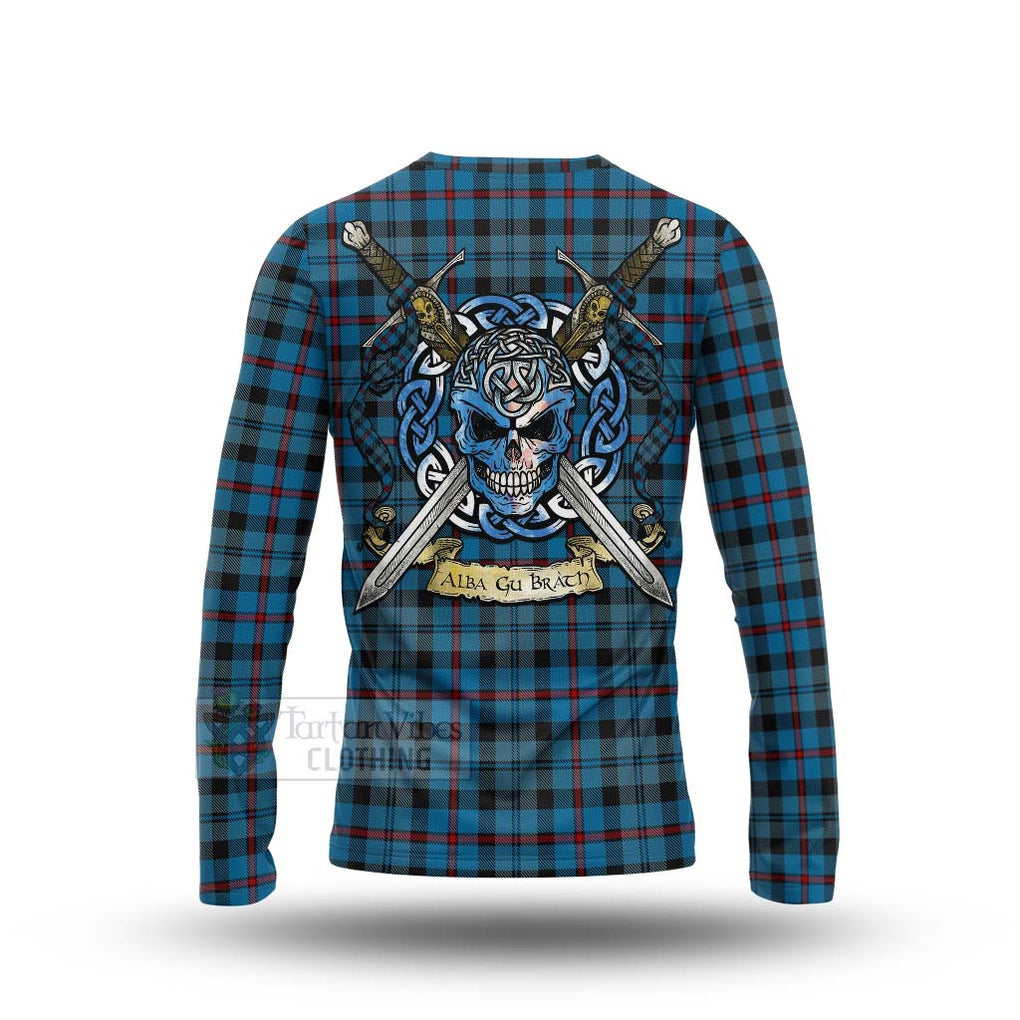 Tartan Vibes Clothing MacCorquodale (McCorquodale) Tartan Long Sleeve T-Shirt with Family Crest Celtic Skull Style