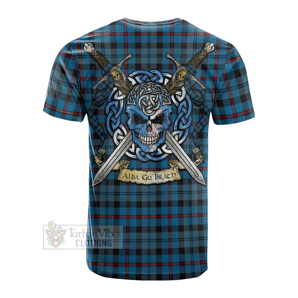 Tartan Vibes Clothing MacCorquodale (McCorquodale) Tartan Cotton T-shirt with Family Crest Celtic Skull Style