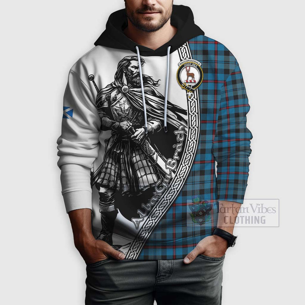 Tartan Vibes Clothing MacCorquodale (McCorquodale) Tartan Clan Crest Hoodie with Highlander Warrior Celtic Style