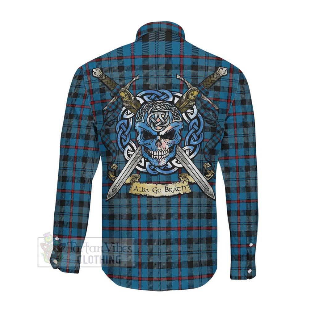 Tartan Vibes Clothing MacCorquodale (McCorquodale) Tartan Long Sleeve Button Shirt with Family Crest Celtic Skull Style