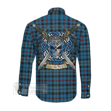 MacCorquodale (McCorquodale) Tartan Long Sleeve Button Shirt with Family Crest Celtic Skull Style