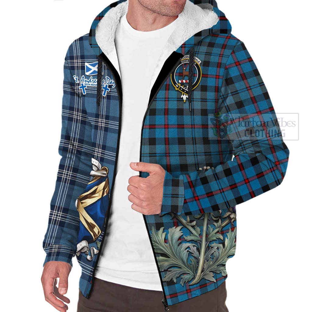 Tartan Vibes Clothing MacCorquodale (McCorquodale) Tartan Sherpa Hoodie Happy St. Andrew's Day Half Tartan Style