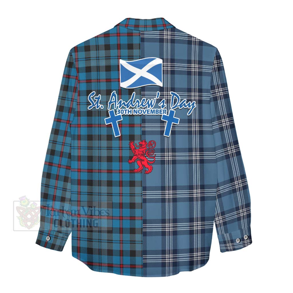 Tartan Vibes Clothing MacCorquodale (McCorquodale) Tartan Women's Casual Shirt Happy St. Andrew's Day Half Tartan Style