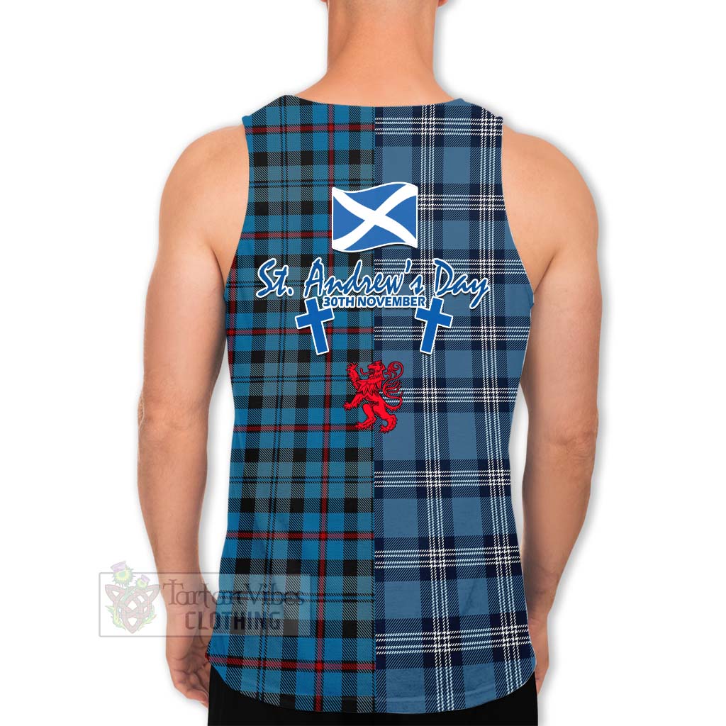 Tartan Vibes Clothing MacCorquodale (McCorquodale) Tartan Men's Tank Top Happy St. Andrew's Day Half Tartan Style