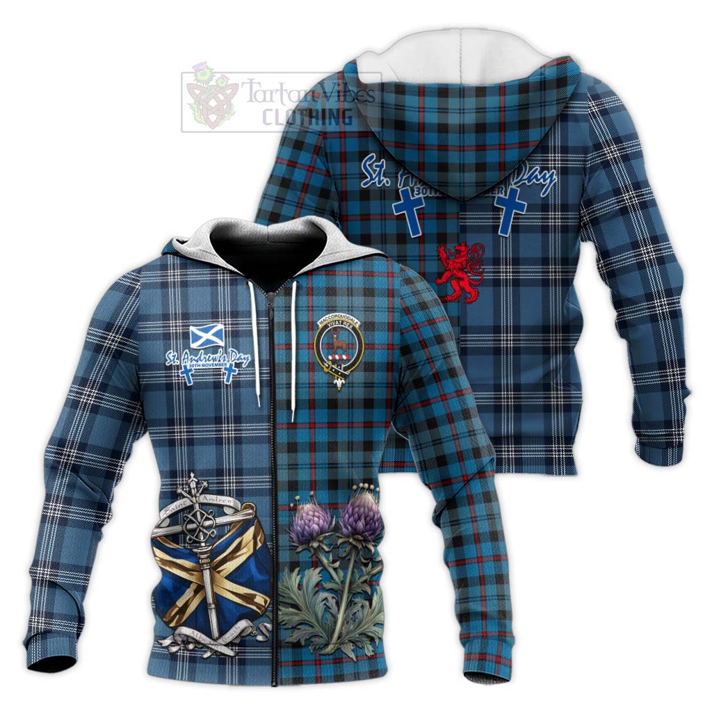 Tartan Vibes Clothing MacCorquodale (McCorquodale) Tartan Knitted Hoodie Happy St. Andrew's Day Half Tartan Style