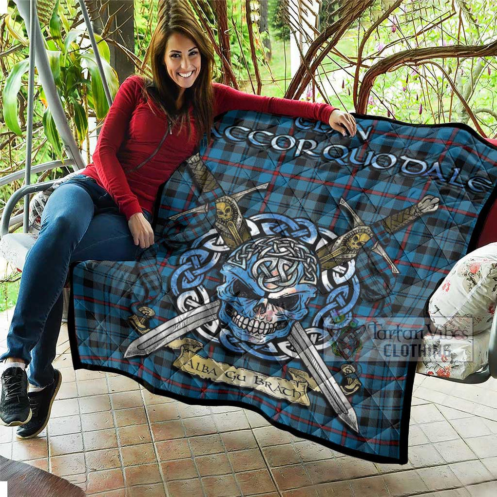 Tartan Vibes Clothing MacCorquodale (McCorquodale) Tartan Quilt with Celtic Skull Alba Gu Brath Style