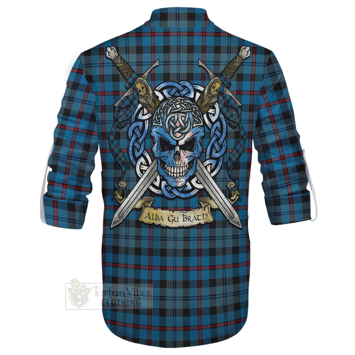 Tartan Vibes Clothing MacCorquodale (McCorquodale) Tartan Ghillie Kilt Shirt with Family Crest Celtic Skull Style