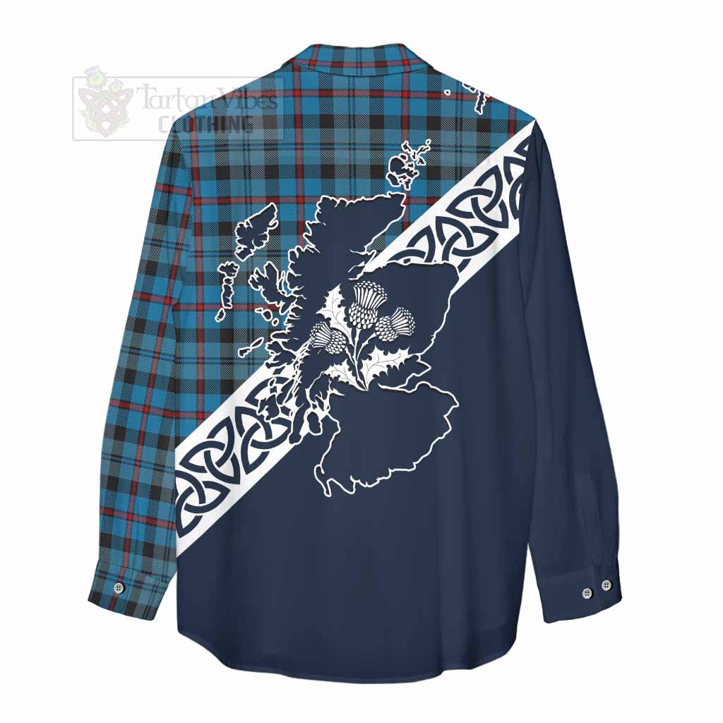 Tartan Vibes Clothing MacCorquodale (McCorquodale) Tartan Women's Casual Shirt Featuring Thistle and Scotland Map