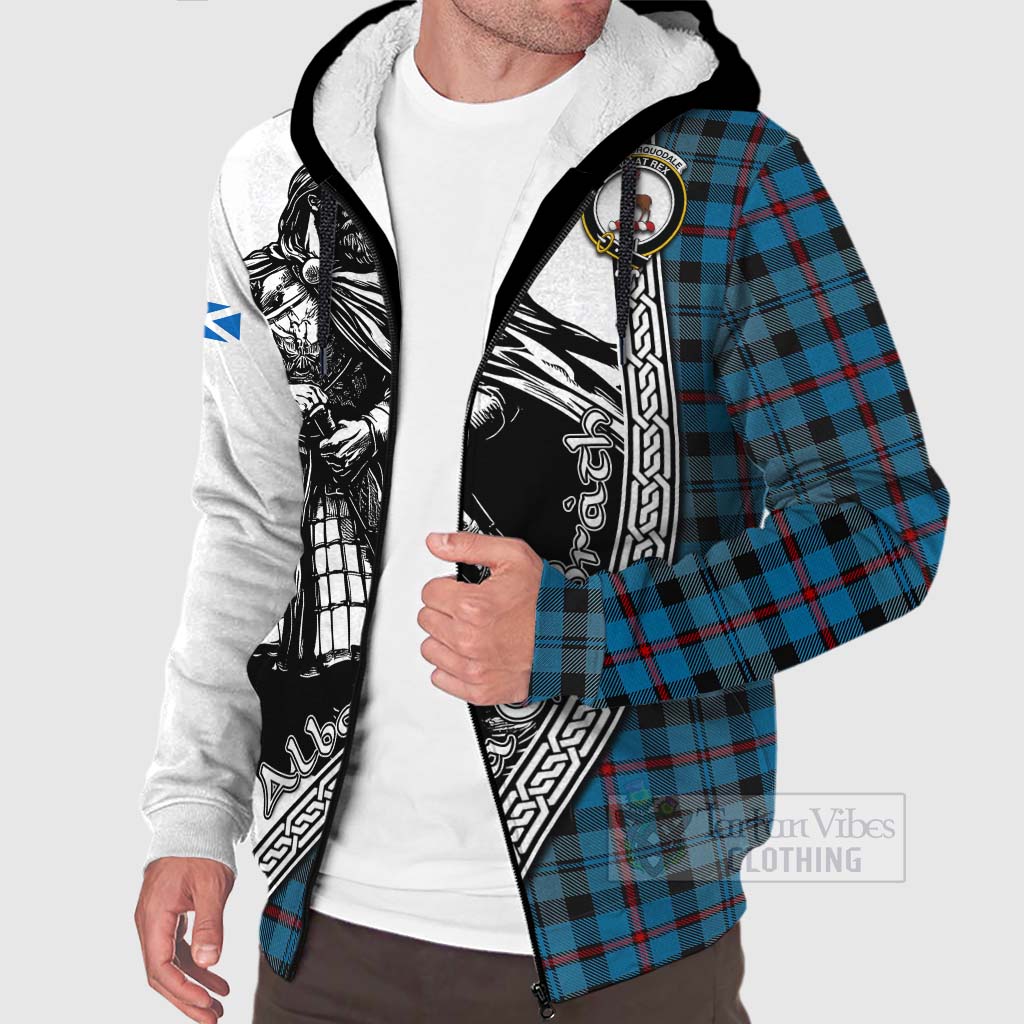 Tartan Vibes Clothing MacCorquodale (McCorquodale) Tartan Clan Crest Sherpa Hoodie with Highlander Warrior Celtic Style