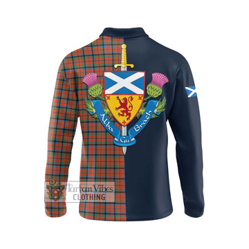 MacCracken Ancient Tartan Long Sleeve Polo Shirt Alba with Scottish Lion Royal Arm Half Style - Tartan Vibes Clothing