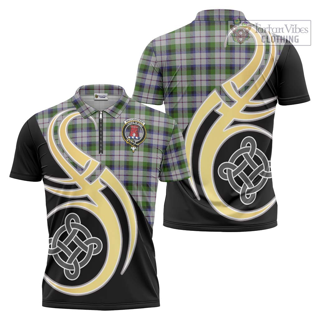 Tartan Vibes Clothing MacCracken Dress Tartan Zipper Polo Shirt with Family Crest and Celtic Symbol Style