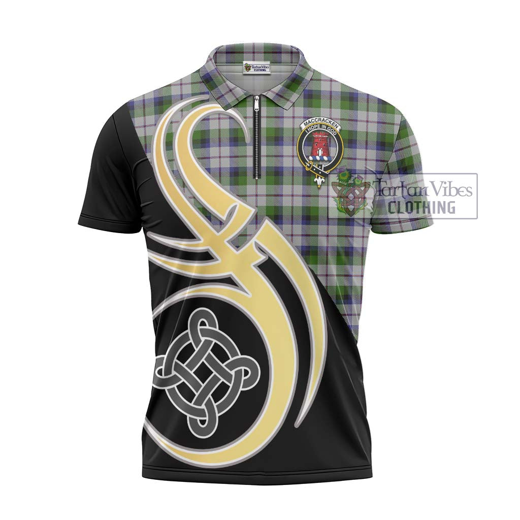 Tartan Vibes Clothing MacCracken Dress Tartan Zipper Polo Shirt with Family Crest and Celtic Symbol Style