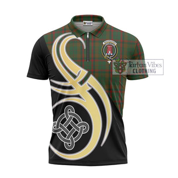 MacCracken Hunting Tartan Zipper Polo Shirt with Family Crest and Celtic Symbol Style