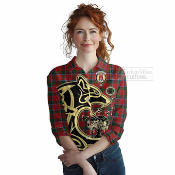 MacCracken (McCracken) Tartan Women's Casual Shirt with Family Crest Celtic Wolf Style