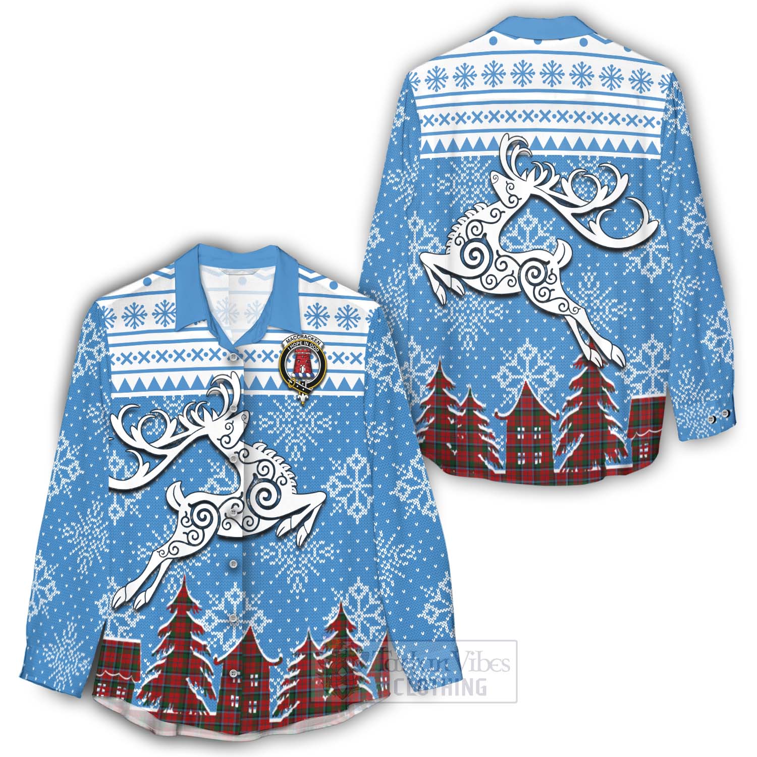 Tartan Vibes Clothing MacCracken (McCracken) Clan Christmas Women's Casual Shirt Celtic Reindeer Style