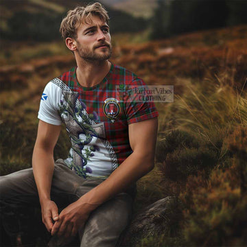 MacCracken (McCracken) Tartan T-Shirt with Family Crest and St. Andrew's Cross Accented by Thistle Vines - Tartan Vibes Clothing