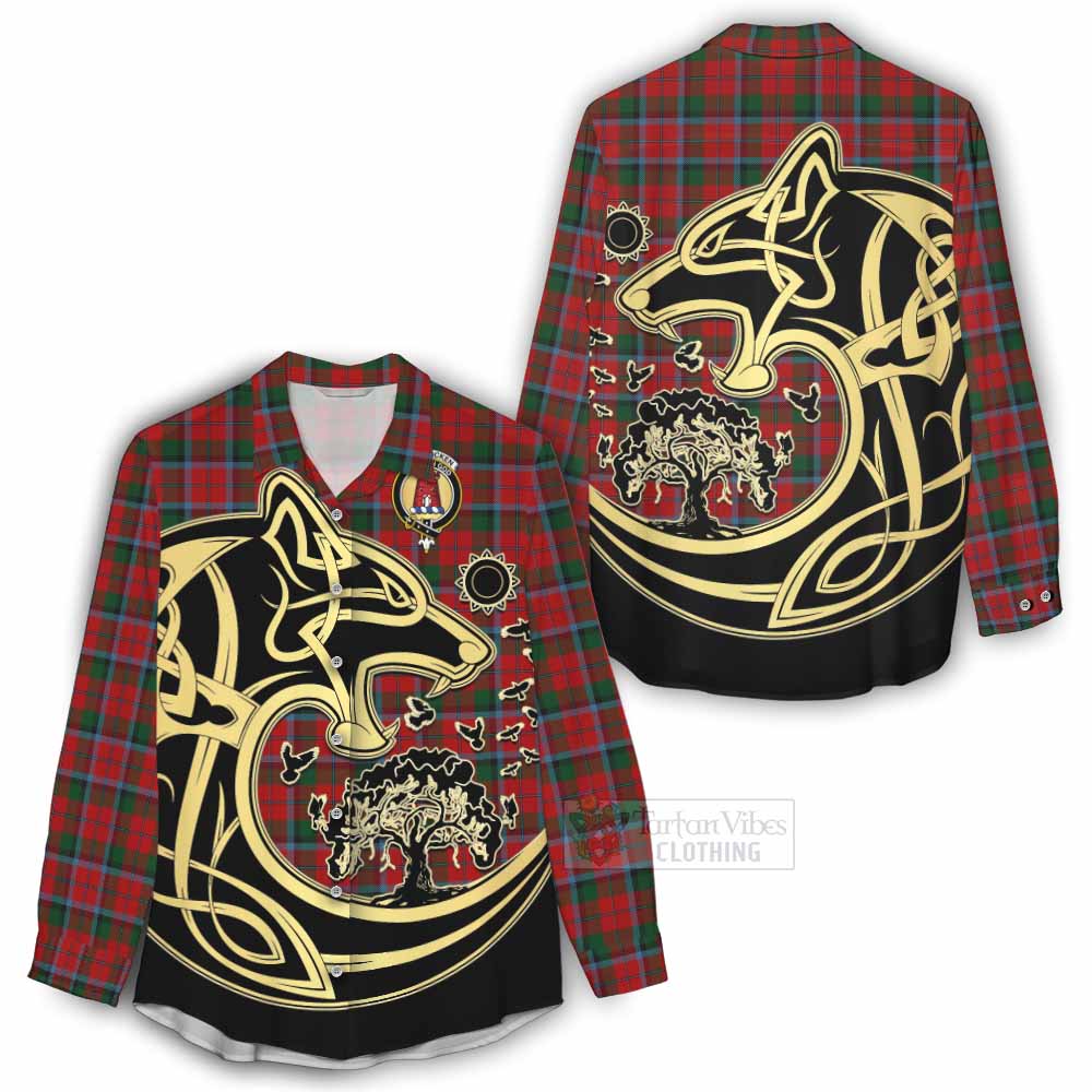 Tartan Vibes Clothing MacCracken (McCracken) Tartan Women's Casual Shirt with Family Crest Celtic Wolf Style