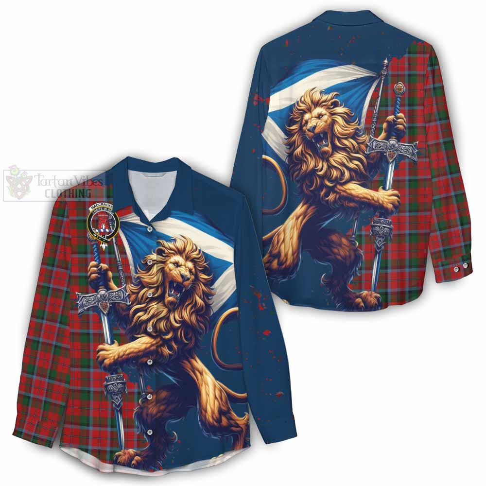 Tartan Vibes Clothing MacCracken (McCracken) Tartan Family Crest Women's Casual Shirt with Scottish Majestic Lion