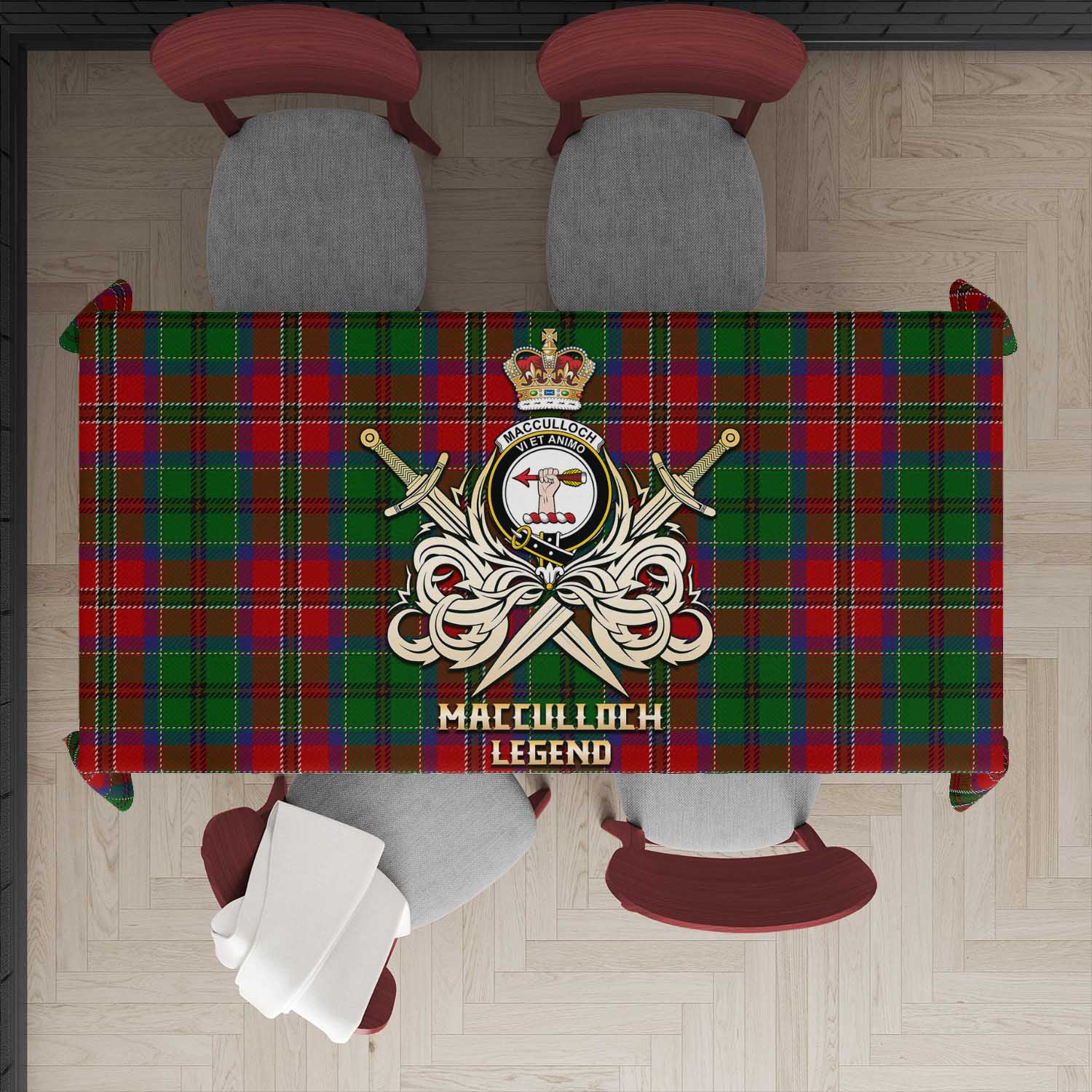 Tartan Vibes Clothing MacCulloch Tartan Tablecloth with Clan Crest and the Golden Sword of Courageous Legacy