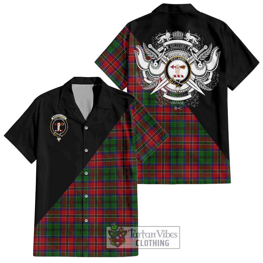 Tartan Vibes Clothing MacCulloch Tartan Short Sleeve Button Shirt with Family Crest and Military Logo Style