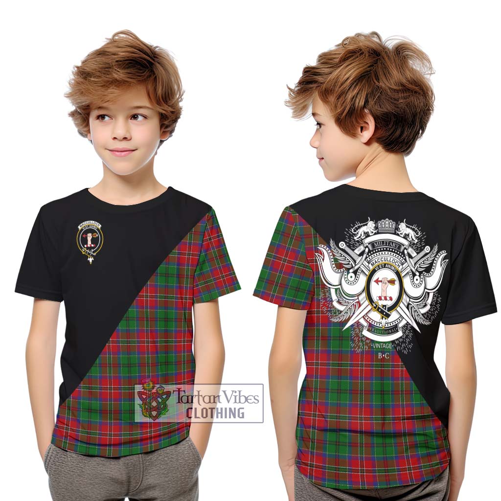 Tartan Vibes Clothing MacCulloch Tartan Kid T-Shirt with Family Crest and Military Logo Style