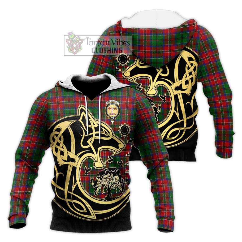 Tartan Vibes Clothing MacCulloch Tartan Knitted Hoodie with Family Crest Celtic Wolf Style