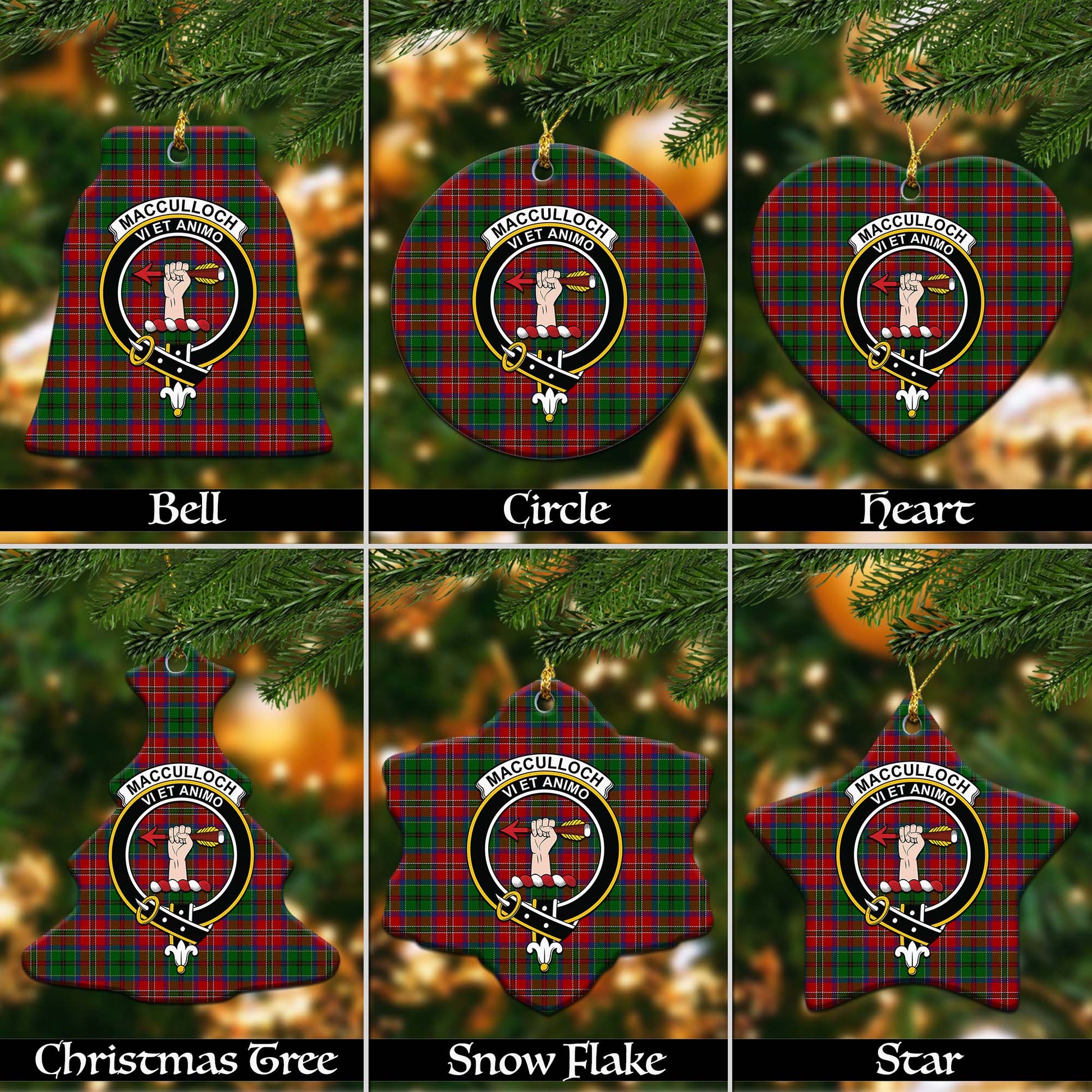 MacCulloch Tartan Christmas Ornaments with Family Crest - Tartanvibesclothing