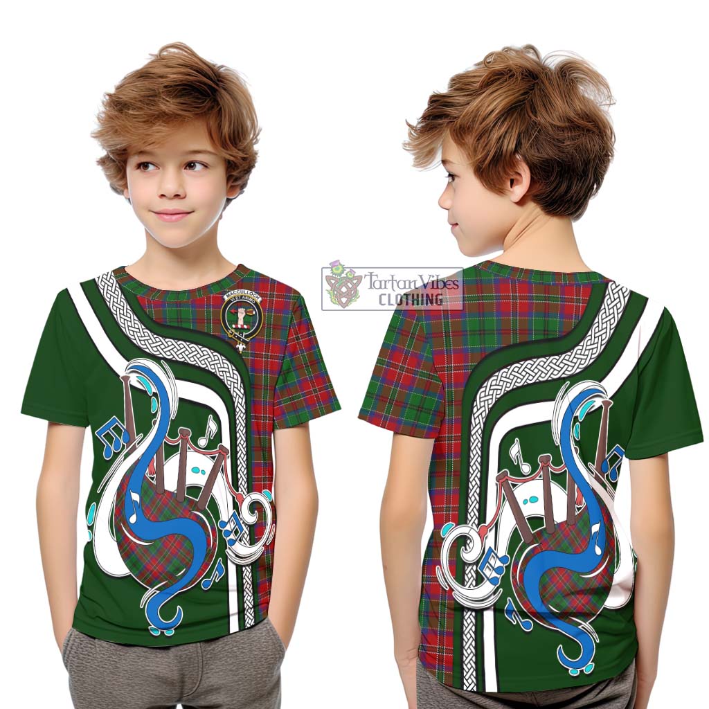 Tartan Vibes Clothing MacCulloch Tartan Kid T-Shirt with Epic Bagpipe Style