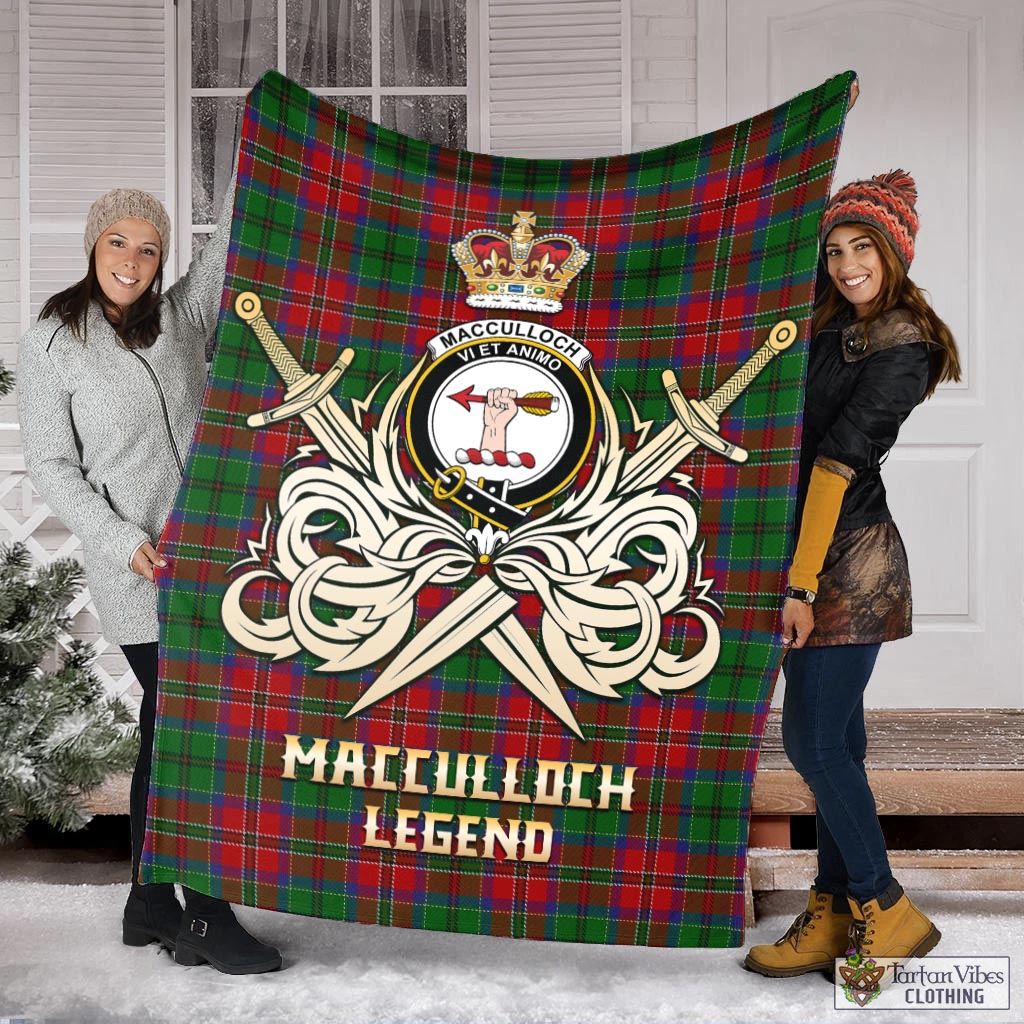 Tartan Vibes Clothing MacCulloch Tartan Blanket with Clan Crest and the Golden Sword of Courageous Legacy