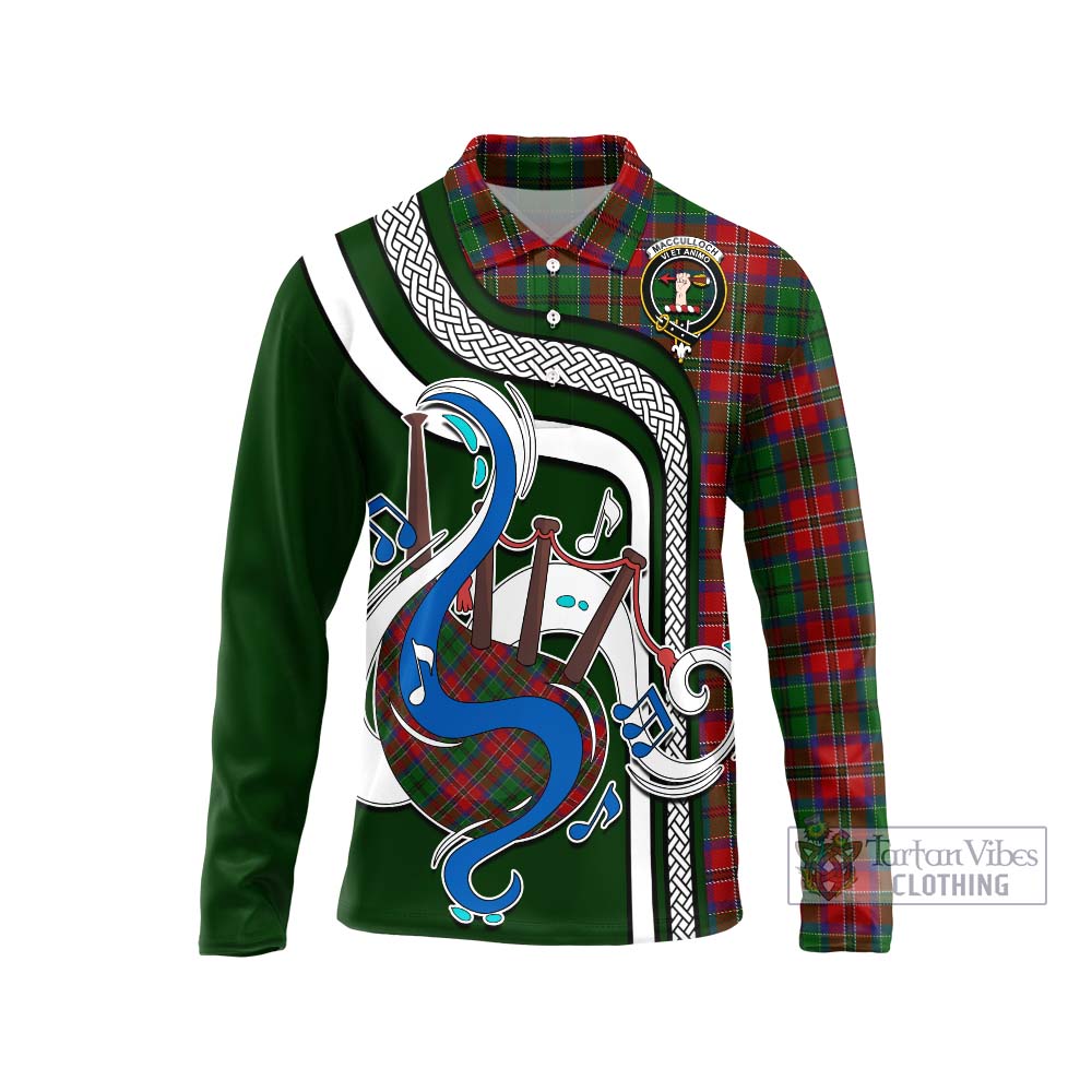 Tartan Vibes Clothing MacCulloch Tartan Long Sleeve Polo Shirt with Epic Bagpipe Style