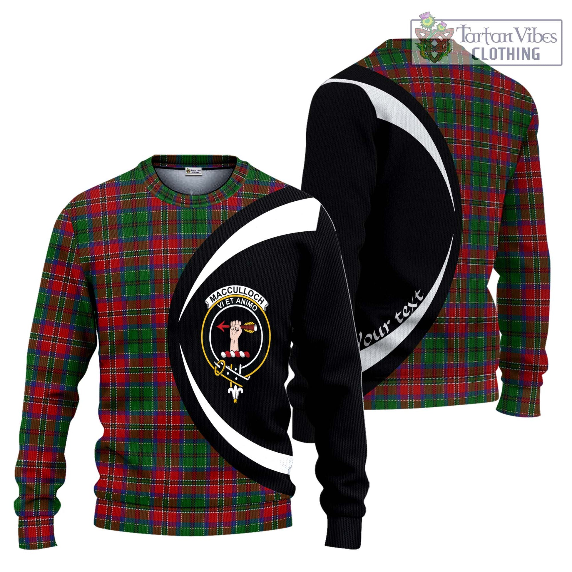 MacCulloch (McCulloch) Tartan Knitted Sweater with Family Crest Circle Style Unisex - Tartan Vibes Clothing