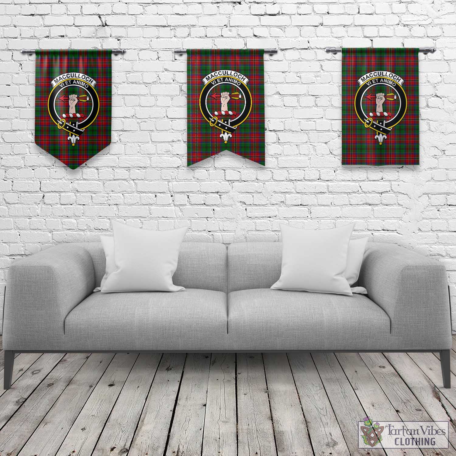 Tartan Vibes Clothing MacCulloch Tartan Gonfalon, Tartan Banner with Family Crest