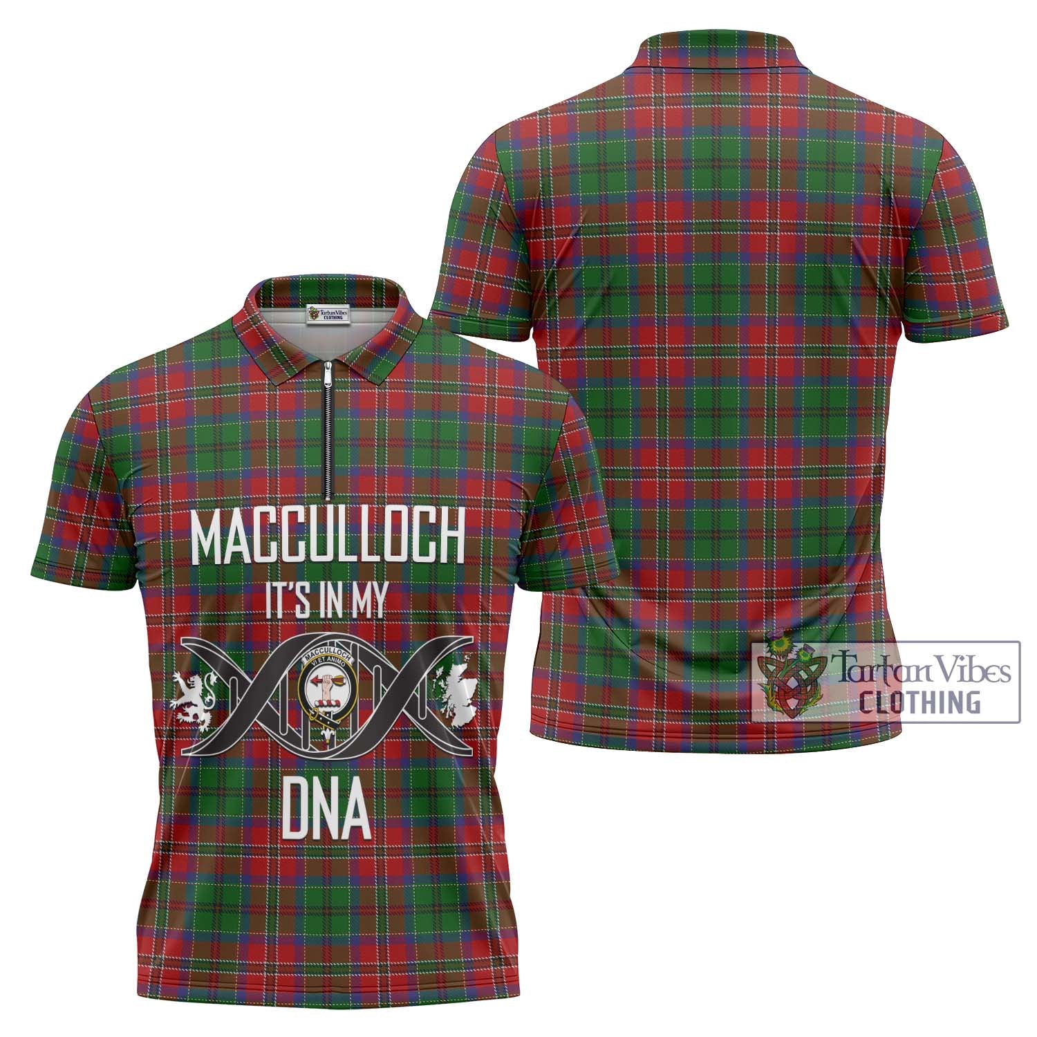 Tartan Vibes Clothing MacCulloch Tartan Zipper Polo Shirt with Family Crest DNA In Me Style