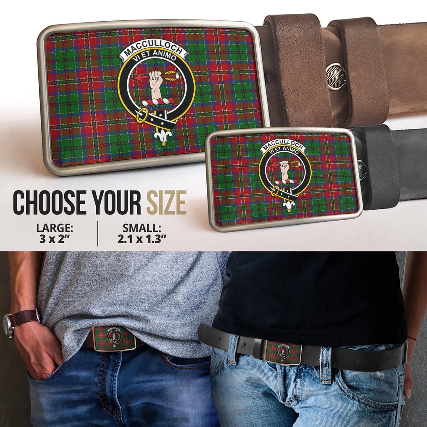 MacCulloch Tartan Belt Buckles with Family Crest - Tartanvibesclothing