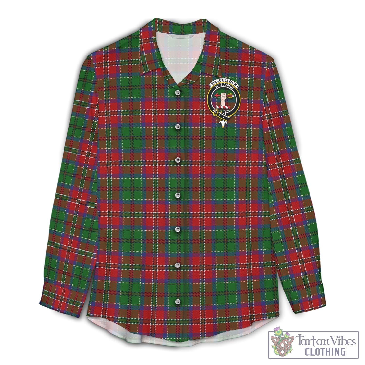 Tartan Vibes Clothing MacCulloch Tartan Womens Casual Shirt with Family Crest