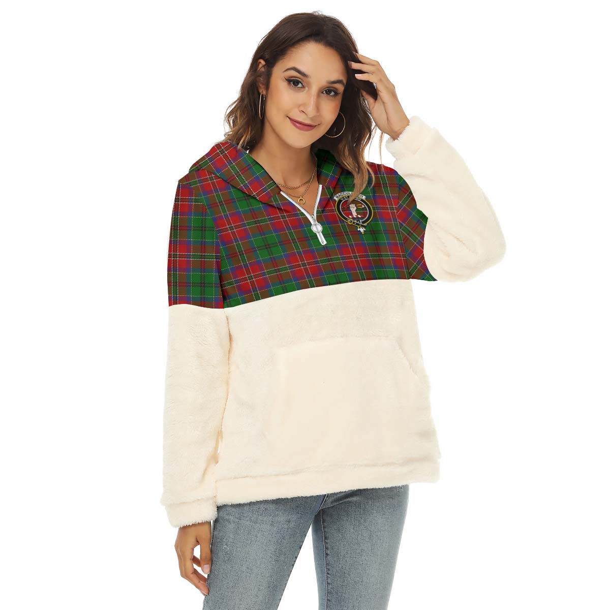 MacCulloch Tartan Women's Borg Fleece Hoodie With Half Zip with Family Crest Female - Tartanvibesclothing