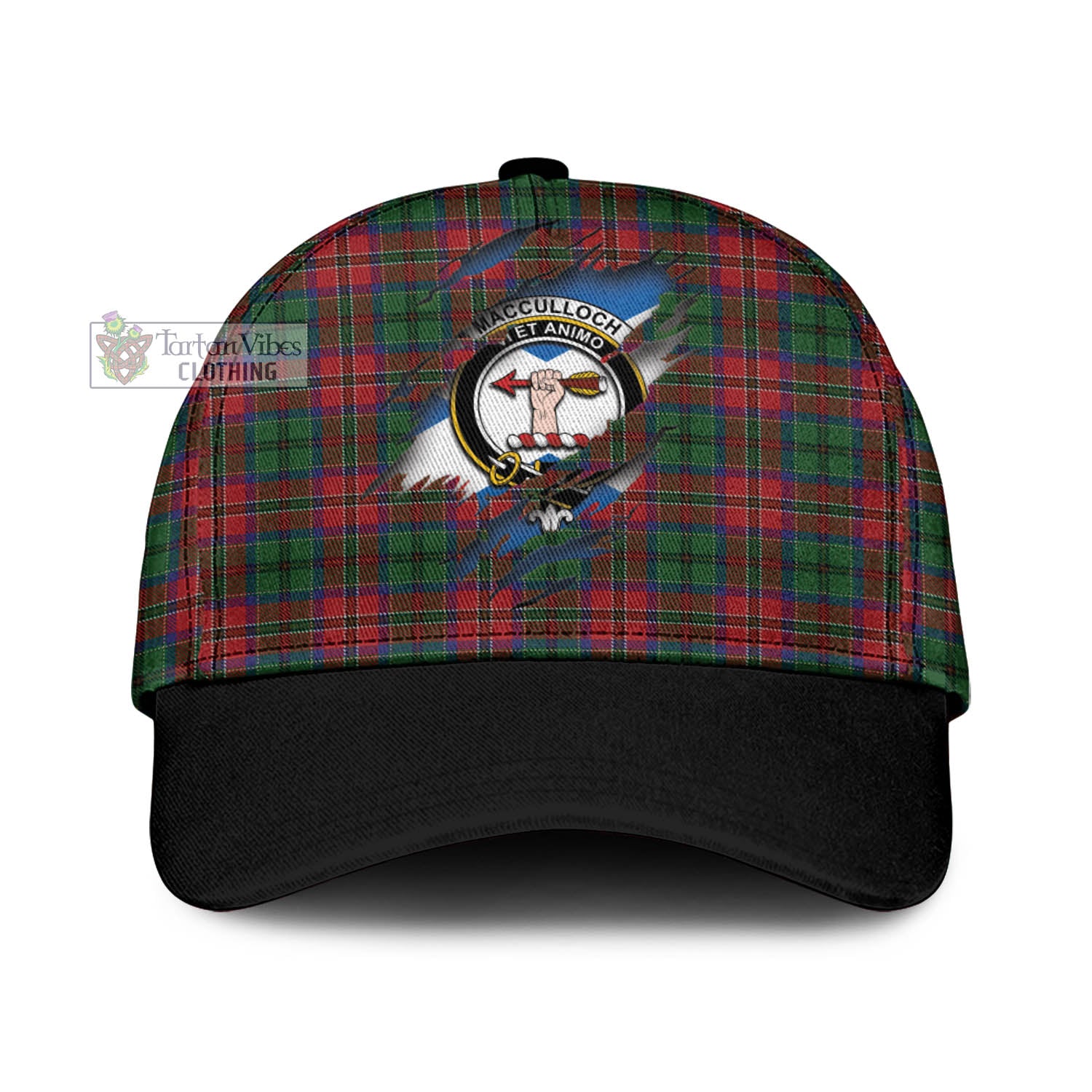 Tartan Vibes Clothing MacCulloch Tartan Classic Cap with Family Crest In Me Style
